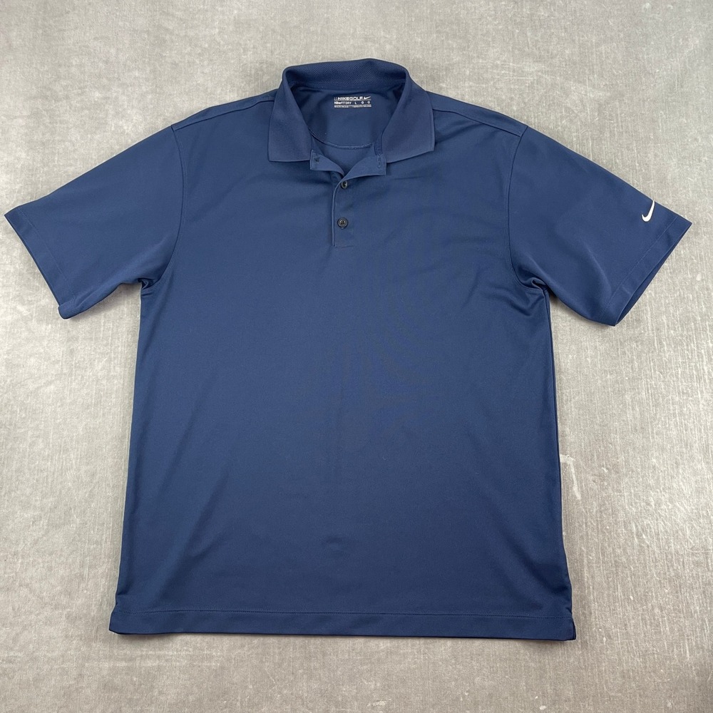 Nike Mens L Navy Blue Polo Shirt FIT DRY Short Sleeve Golf Top
